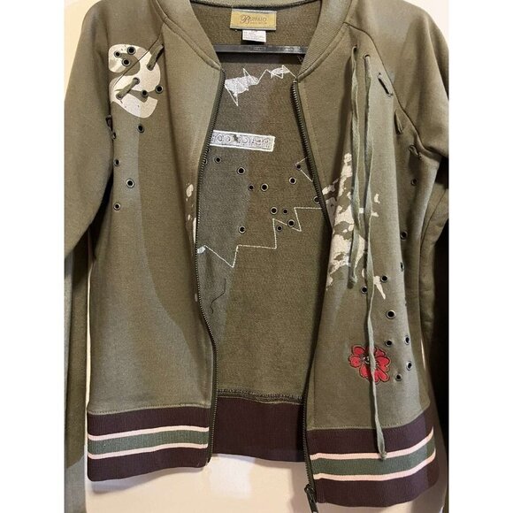 BUFFALO David Button Women's Patchwork Zip Up Jacket S/P Cotton Blend eagle - Picture 12 of 12